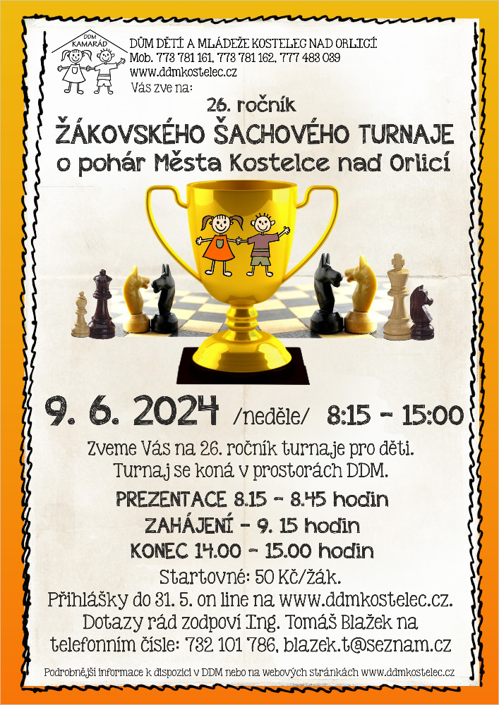 Žákovský šachový turnaj O pohár města Kostelce nad Orlicí