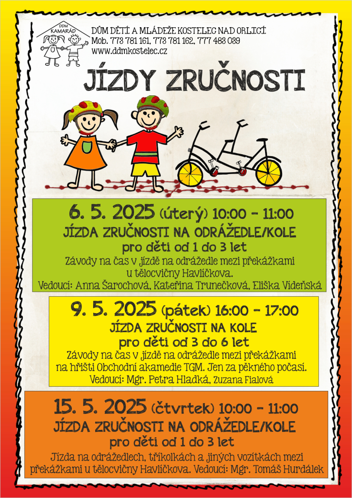 Jízdy zručnosti na odrážedle/kole
