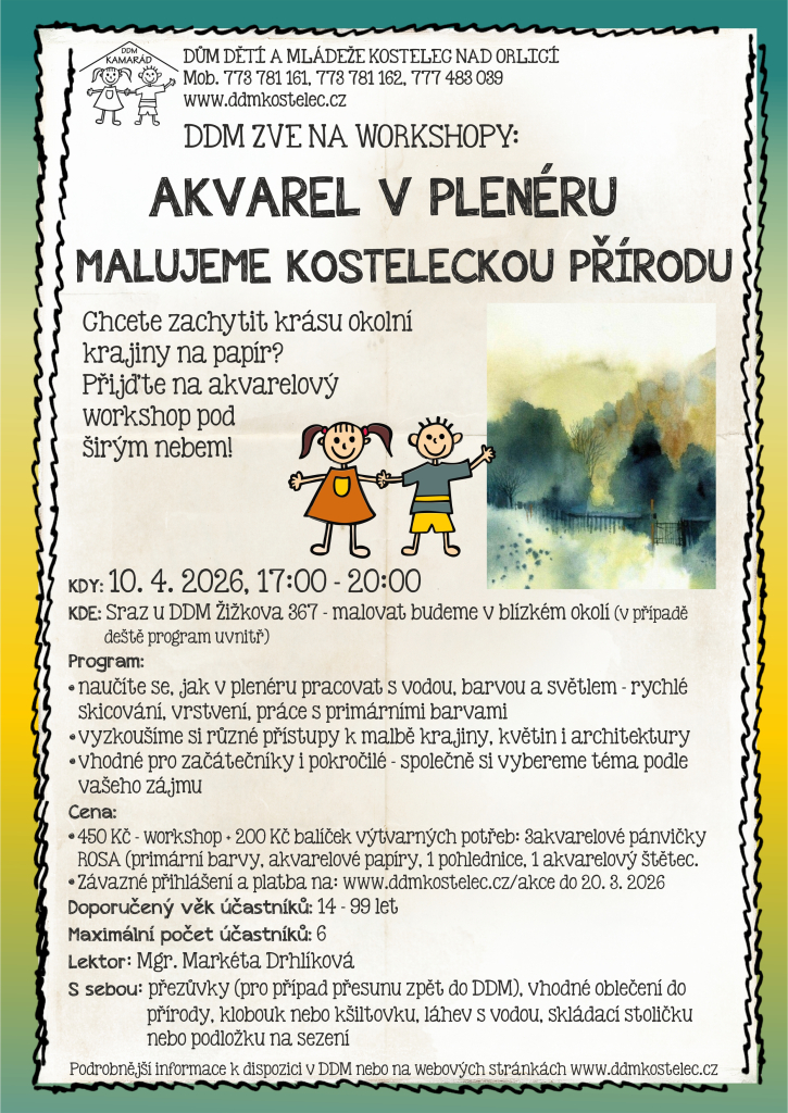 Workshop: Akvarel v plenéru - malujeme kosteleckou přírodu