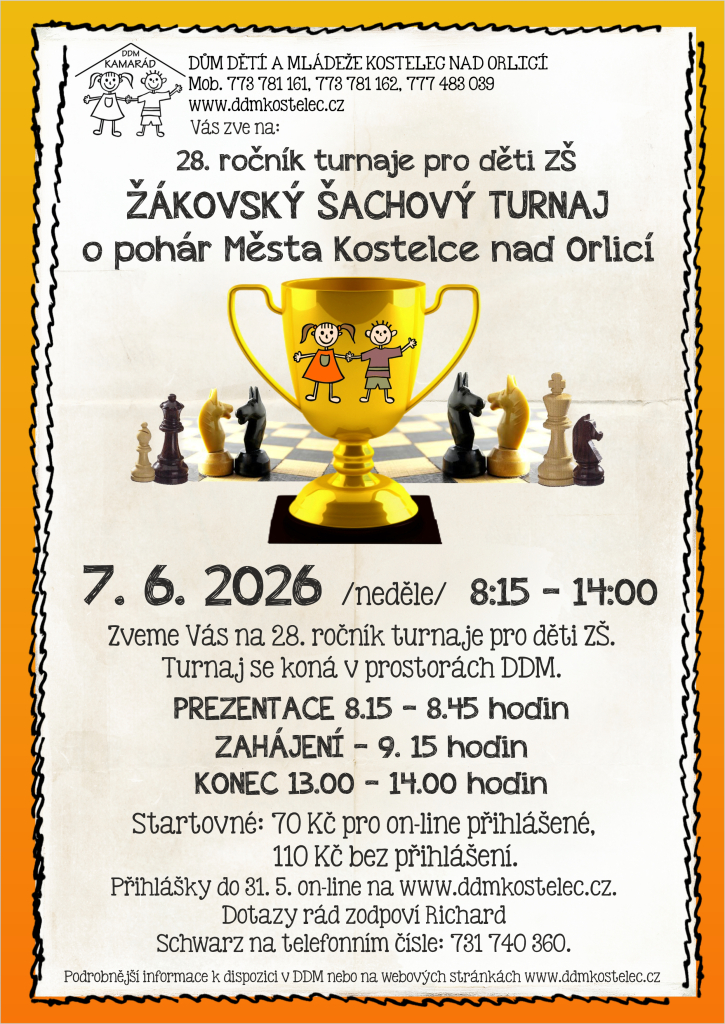 Žákovský šachový turnaj o pohár Města Kostelce nad Orlicí